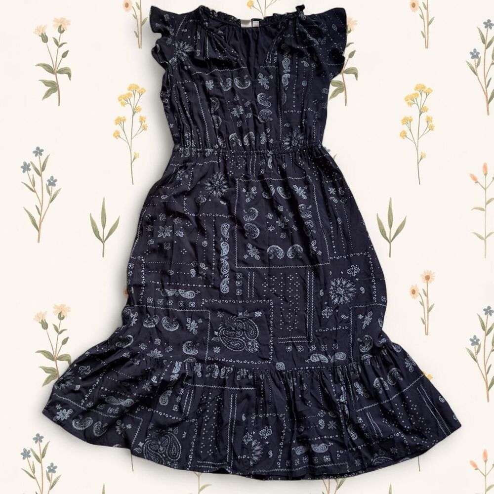 Gap Navy Blue Bandana Paisley Print Midi Dress Size M